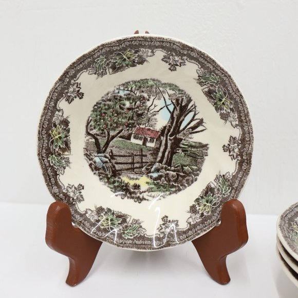 Ironstone Transferware Dessert Bowls Set of 4 The Friendly Village Johnson Bros - Picture 5 of 8